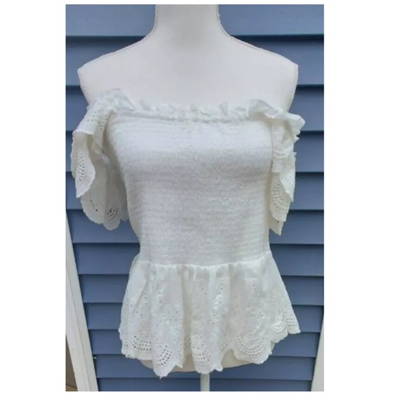 NWT Jennifer Grace Smocked Ruffles Eyelet Embroidery White - Picture 6 of 7
